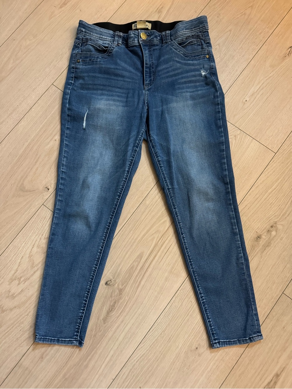 Democracy Jeans Womens Size 14 Ab Solution Ankle Skimmer Blue Denim Distressed